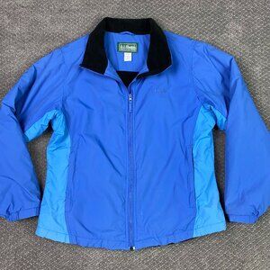 LL Bean Fleece Lined Jacket Misses Large Blue Nylon Full Zip Up 9U894 9 U894